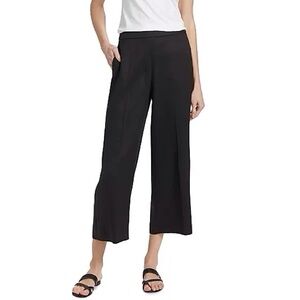 Theory Linen Blend Cropped Pull On Pants Black Pockets Wide Leg Size 14